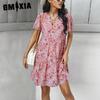 GMXIA Women's Fashion Summer Spring Short Sleeve V-Neck Casual Dresses