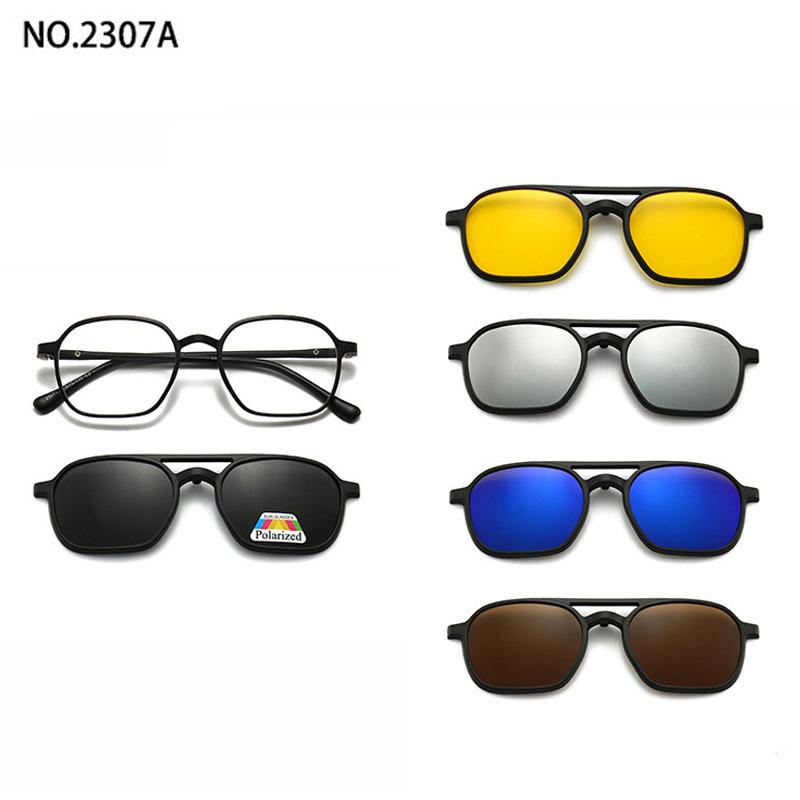 5 Lenes Magnet Clip Sunglasses Square Men Polarized Gray  Frame Custom Prescription Women Myopia Glasses