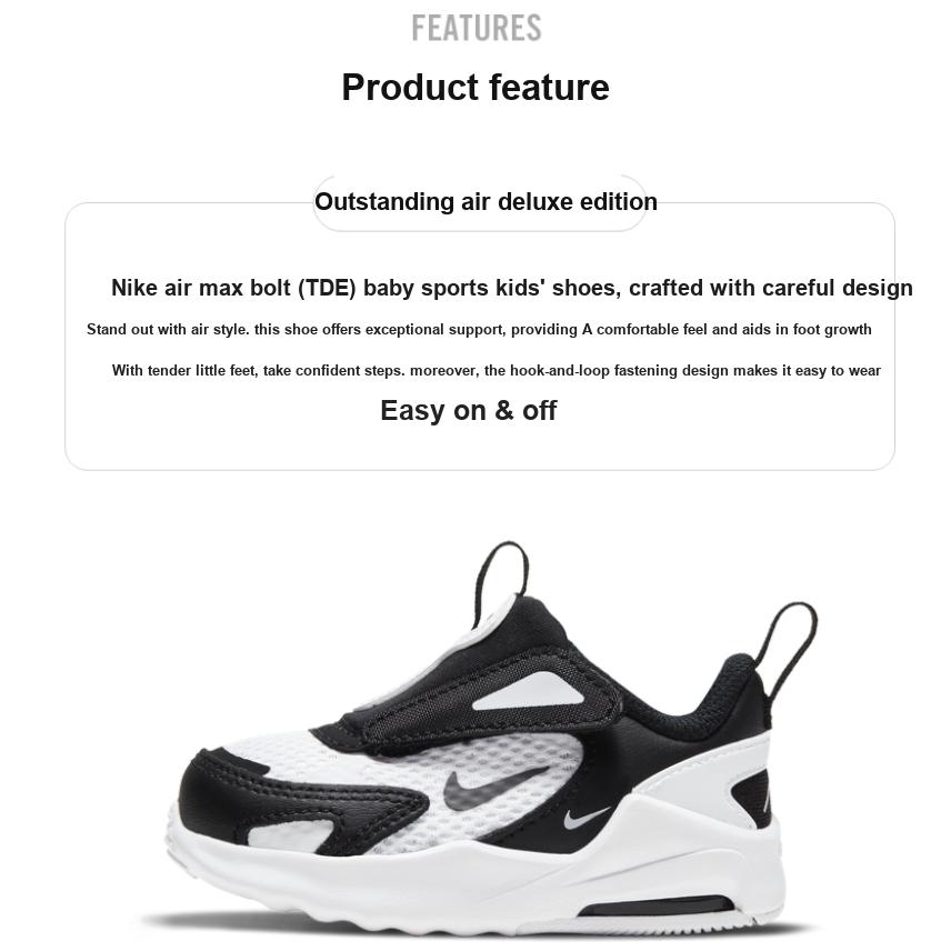 New Nike Air Max Bolt Slip Resistant Cushioning Abrasion Resistant Low Top Running Shoes Black White Infant And Toddler CW1629-100