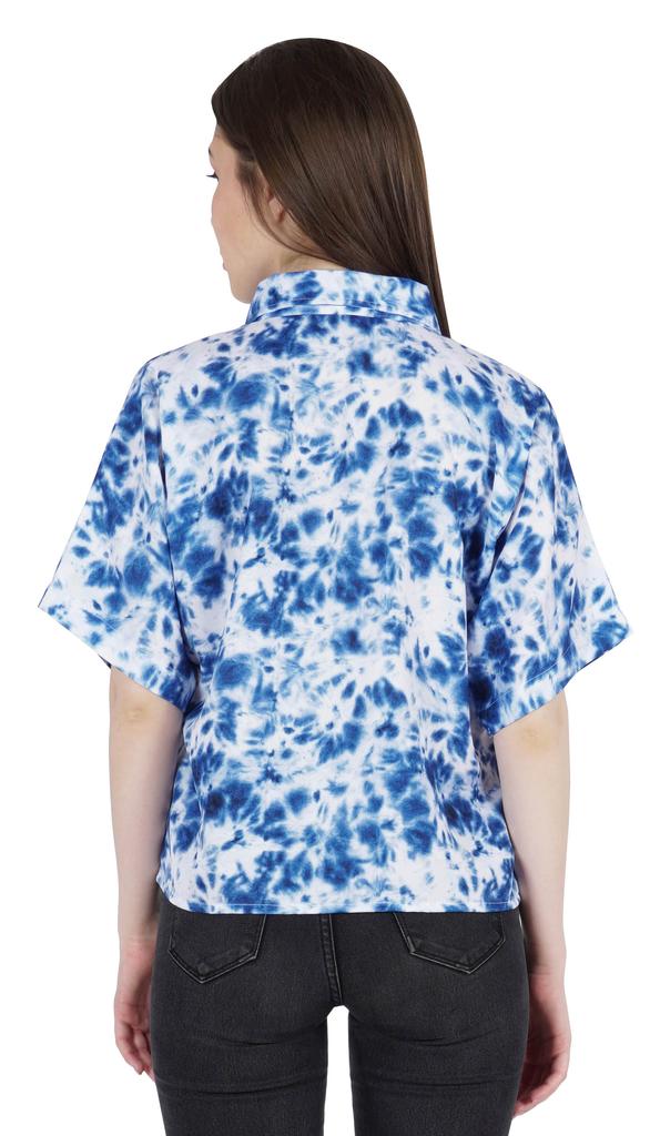 Moomaya Damen Bedrucktes Oberteil Kragenhals Knopfleiste Kurzarm Tunika