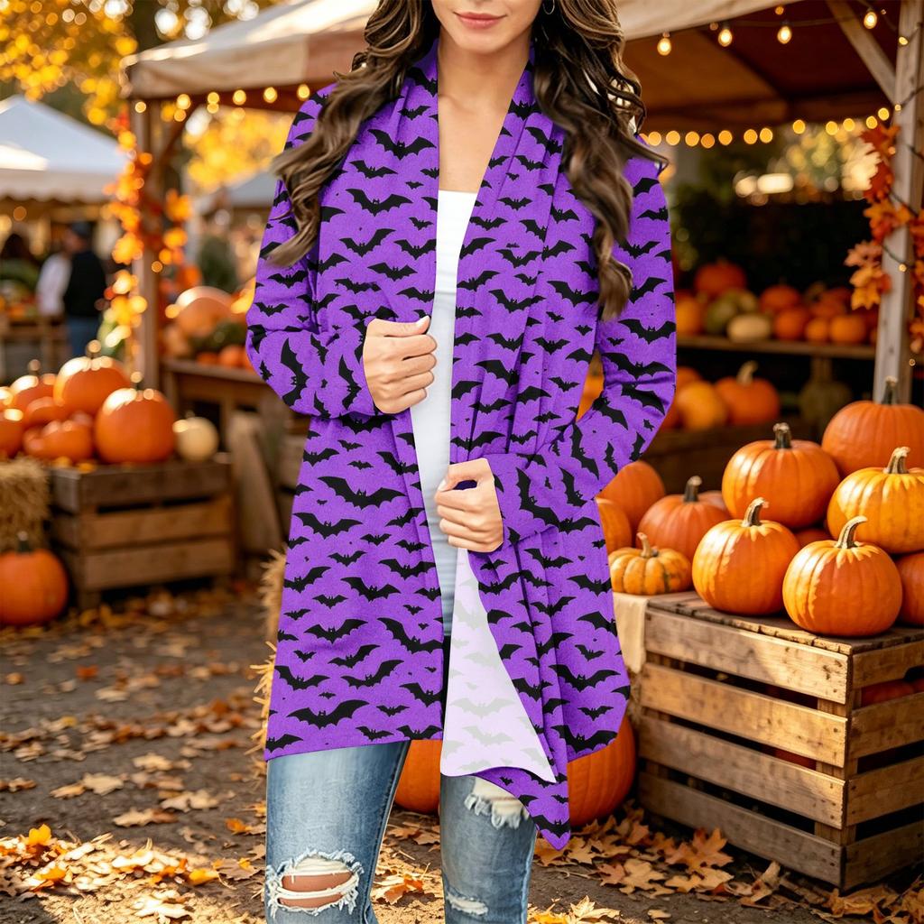 Damen Trendy Halloween-Print Langarm-Strickjacke Pullover für Lässige Herbstmode