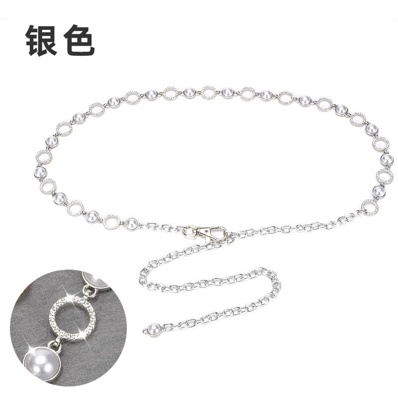 

Персонализированная декоративная поясная цепочка женская со стразами и жемчугом, инкрустированная тонким металлом, ремень для платья, аксессуары для талии, цепочка для юбки