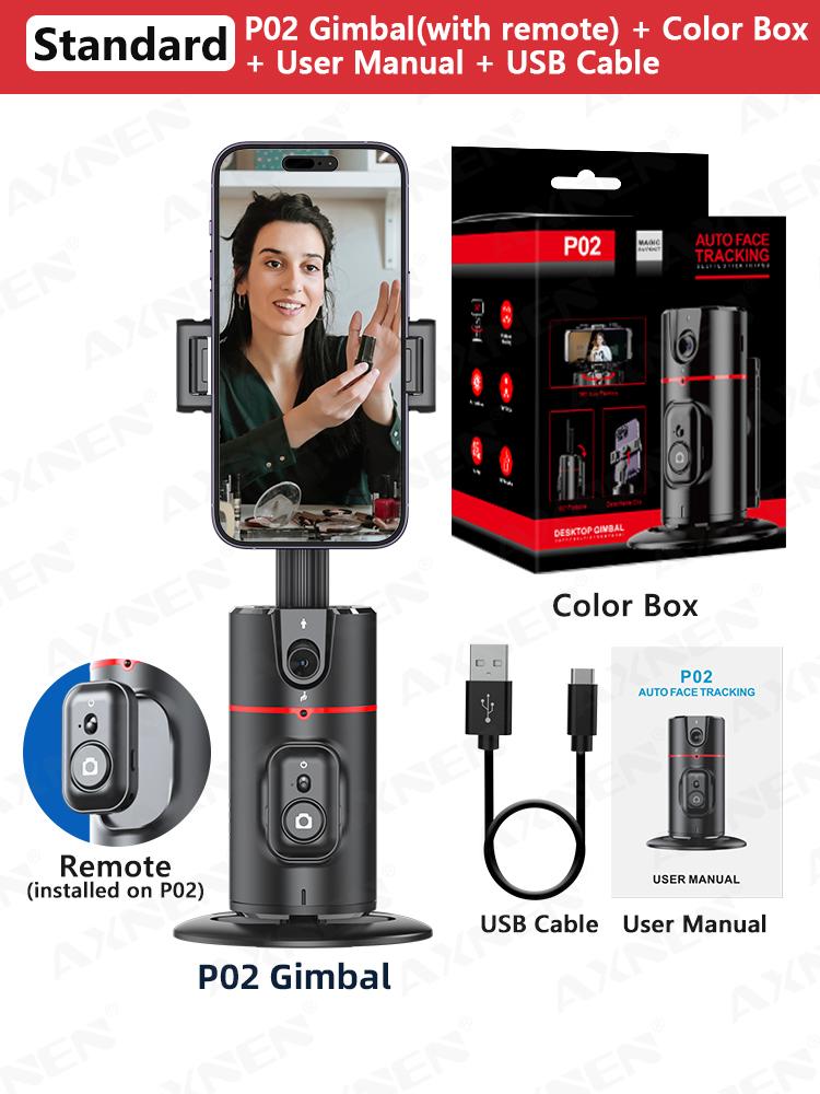 AXNEN 360 Rotation Gimbal Stabilizer Selfie Face Tracking Desktop Oppfølgingsfotografering med fjernutløser for Tiktok Live Video