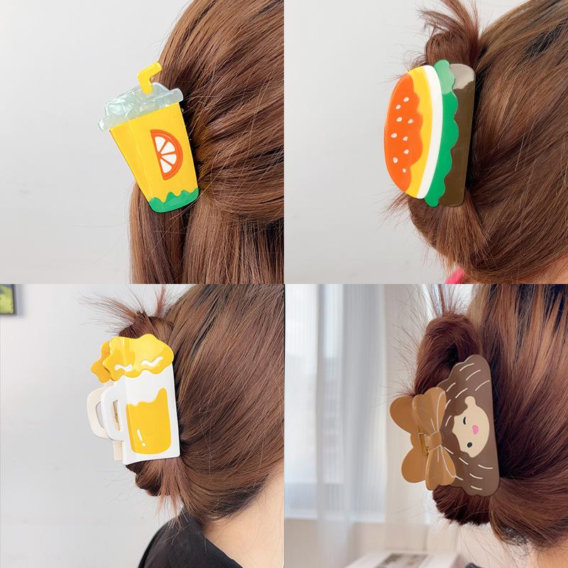 1pc New Burger Grabbing Hair Clip Cute Summer Fruit Colorful Cartoon Jewelry Shark Clip