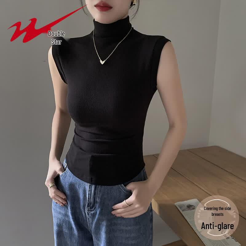 Women s Mock Neck Ribbed Tank Top XL чёрный
