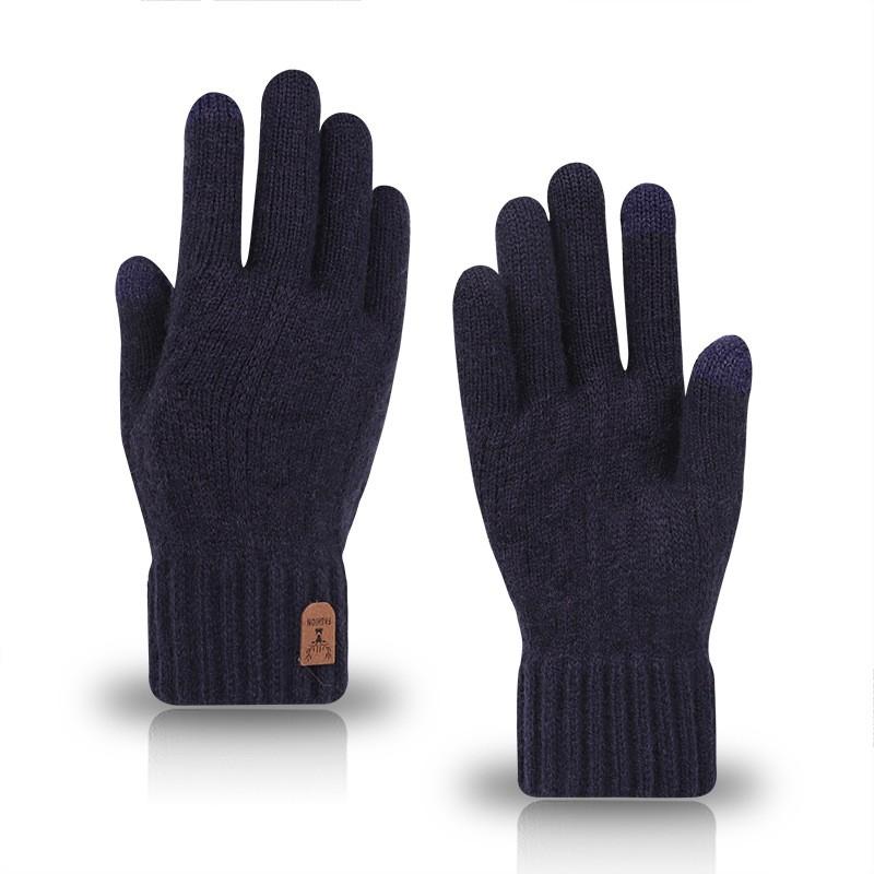 Men's Warm Gloves Winter Touch Screen Plus Fleece Gloves Cold Warm Wool Knitted Gloves