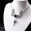 Gotisch Exquisit Silberfarbe Ast Rose Blume Schnabel Schädel Pentagramm Anhänger Halskette für Damen Halloween Schmuck