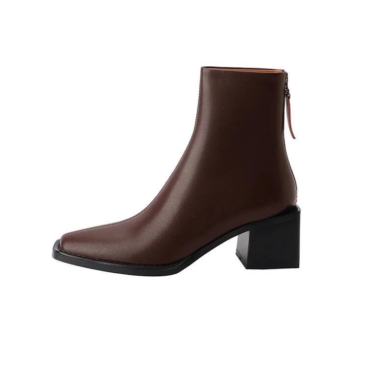 Fashion New Spring Split Leather Western Boots Square Toe Chunky Heel Boots for Women Winter Short Boots Concise Women Boot High Heels