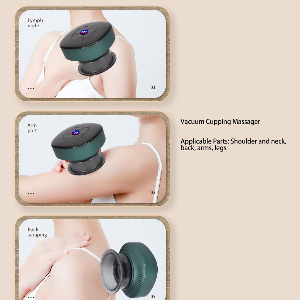 Electric Cupping Massager Machine Smart Heating 6 Levels Suction Rechargeable Vacuum Scraping Cupping Set Green