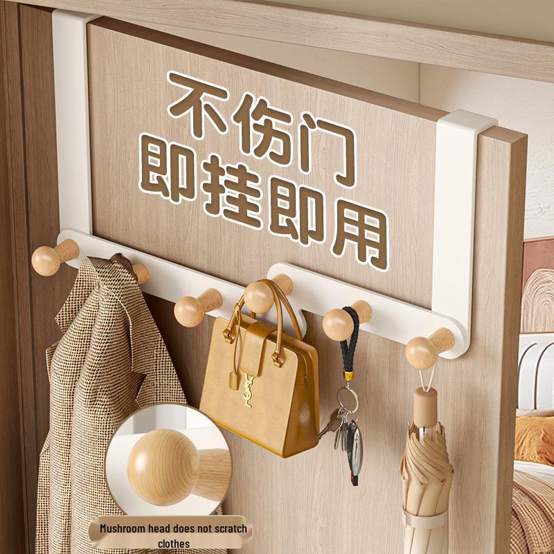 

Door Back Hook: No-Punch Clothes Hanging System for Bedroom Storage Ivory White - 5 Hooks - Standard