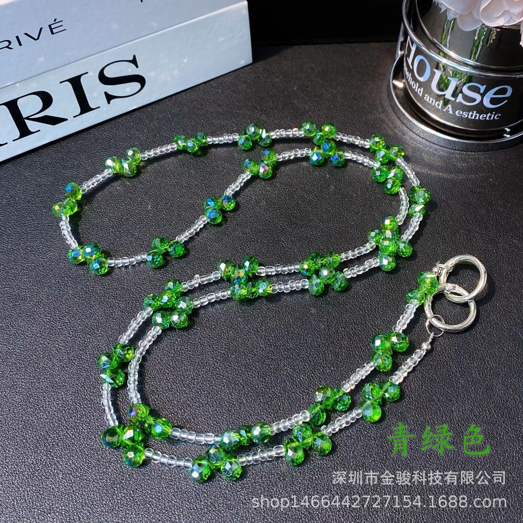 Phone Chain Crossbody Crystal Beads Long Chain Can Be Carried on Back Simple Shoulder Handmade Chain Ins Water Drop Beads Bag Hanging