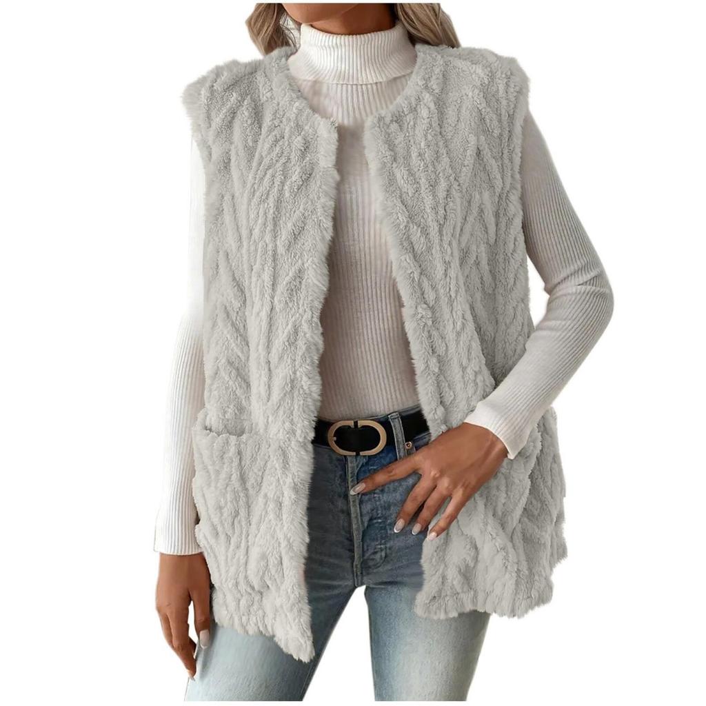 Women's Double-sided Fleece Sleeveless Cardigan Vest With Pockets Casual Loose Open Front Outfit  For European American Hot Sale