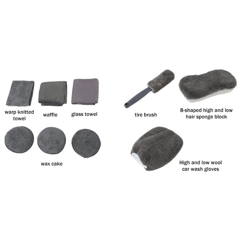 9 Stuks Auto Wassen Schoonmaak Kits Microvezel Handdoeken Blush Spons Wasghandschoen Polijst Verzorging Applicator Pads Auto Wassen Accessoires
