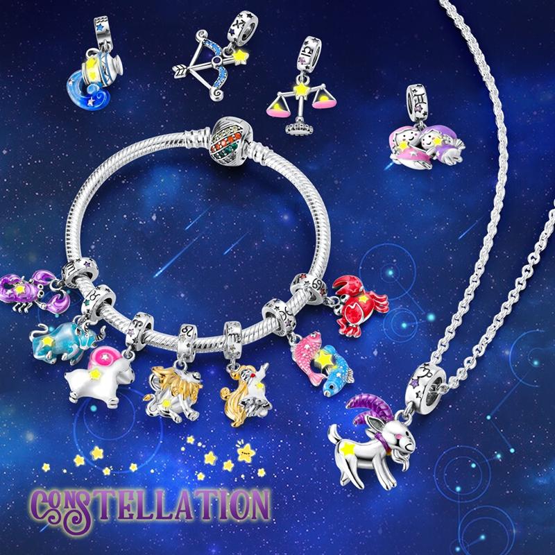925 Silver 12 Constellation Luminous Charms Fit Original Bracelet Cancer Scorpio Aquarius Taurus Virgo Pisces