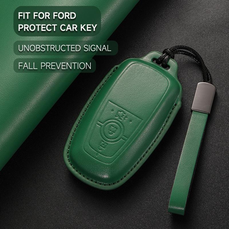 Leather Car Key Cover Case Protection Shell Keychain For Ford Fiesta Focus Fusion Mustang F-150 Mondeo Ecosport Kuga Edge Escape