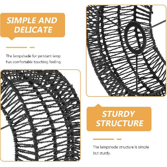 Rattan Lamp Shade:Boho Weave Lamp Shades Farmhouse Woven Lampshade for Floor Lamps, Pendant Light,Chandelier, 30.00X30.00X15.00CM, Black,