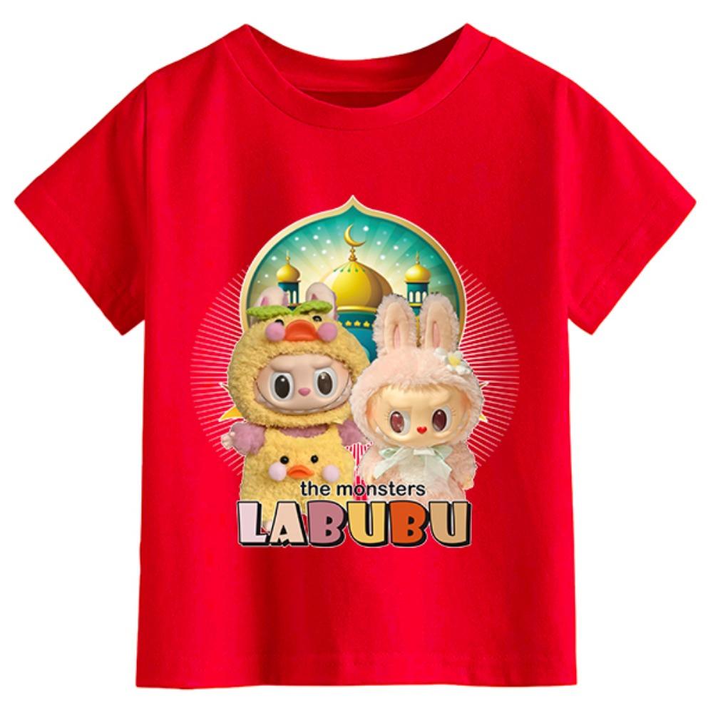

New Labubu Children s T-shirt LABUBU Cartoon Cute Pattern Girl Round Neck Short Sleeve Casual Versatile Clothing 110