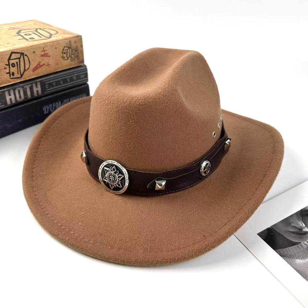 Men'S And Women'S Ethnic Woolen Hair, Western Cowboy Hat, Jazz Hat, Big Edge Sunshade Top Hat