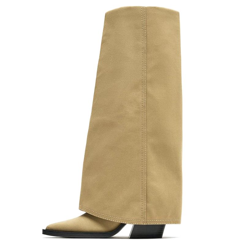 Vintage Women Western Cowboy Knee High Boots Fashion Thick Heel Autumn Winter Laides Trouser Legs Long Botas De Mujer