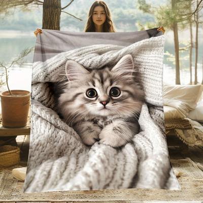 Kitten In Blanket Flannel Throw – Soft, Lightweight All-Season Blanket for Home, Office & Travel