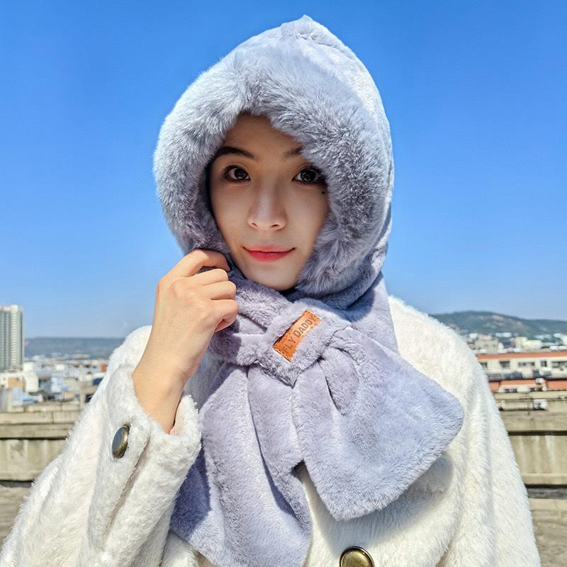 Scarf Hat Integrated Autumn and Winter Warm Plush Thickened Imitation Rabbit Fur Cute Ear Protection Hat