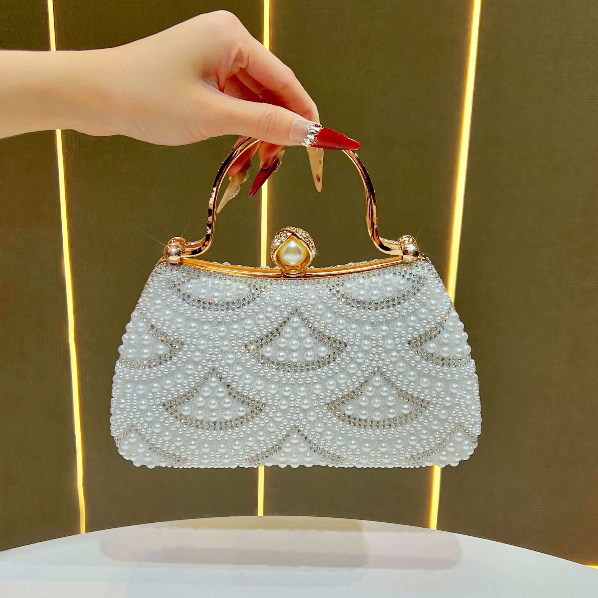 banquet bag fashion chain handbag celebrity exquisite diamond-encrusted handbag серебро белый