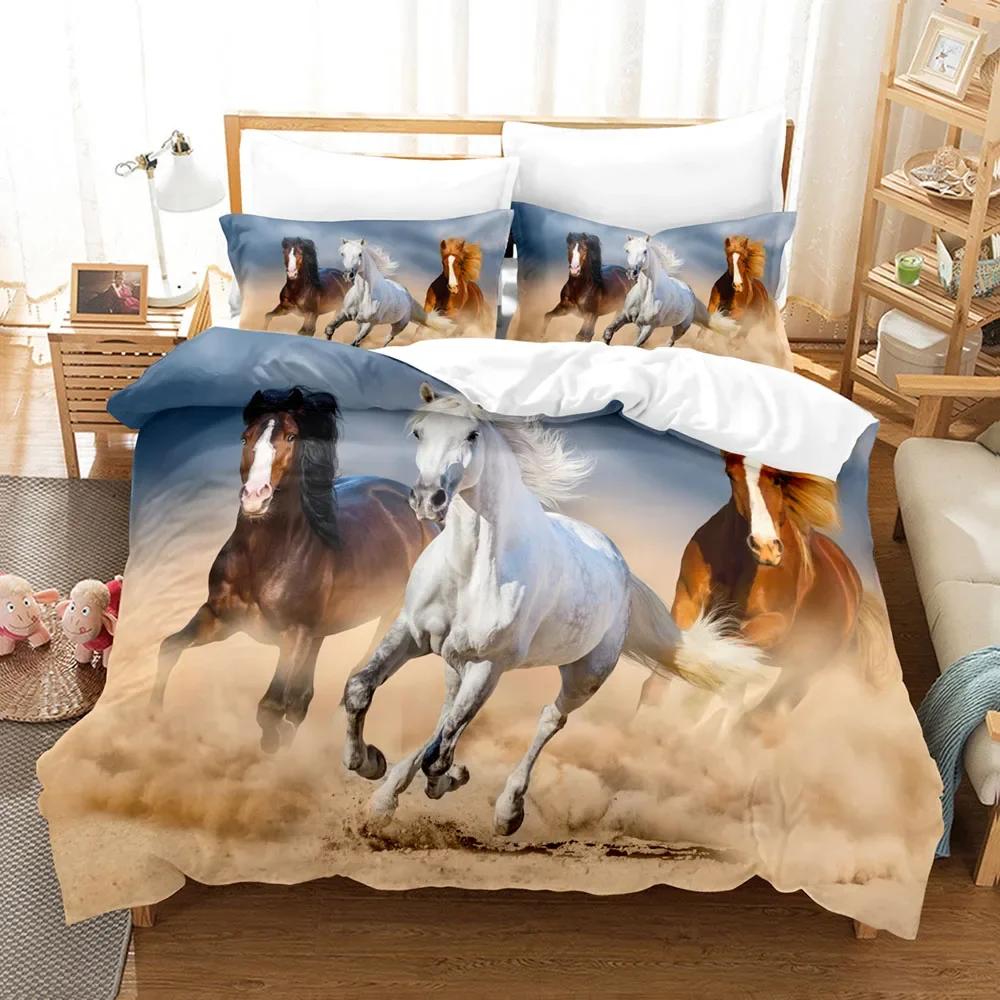 

3D Horse Printing Duvet Cover Animal Bedding Set Twin Full Double Queen King Size for Teens Soft Polyester Comforter Cover EU Twin 135x200cm