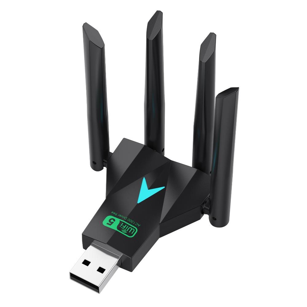 4 Antenna Design 1300Mbps WiFi Dongle Wireless Network Card  For Computer/PC/Tablet