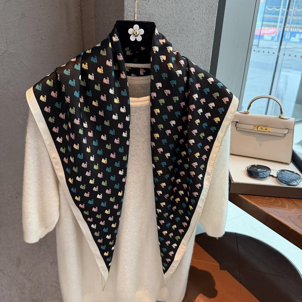 Spring and Autumn Premium Triangle Scarf Double Layer Satin Korean Edition Small Shawl Silky Smooth Foreign Style Neck Protection Silk Scarf Scarf