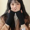 1Pair Autumn and Winter Solid Color Wool Knitted Gloves Female Open Finger Students Touch Screen Warm Gloves Thickened Knitted Wrist Guards