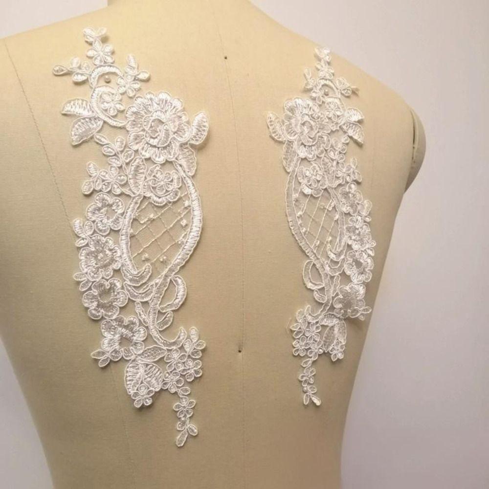 1 Pair White Flower Lace Applique Handmade Apparel Sewing Lace Embroidery Patch DIY DIY Clothing Patch Wedding Dress Accessories