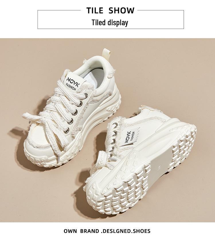 2025 Women's Colorblock Genuine Leather Casual Shoes with Thick Sole and Height Increase