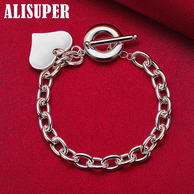 925 Sterling Silver Love Heart Pendant Bracelet Jewelry