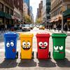 4pcs Cartoon Face Self-Adhesive PVC Stickers, Refrigerator, Recycling and Trash Can Expression Stickers, Decoration External