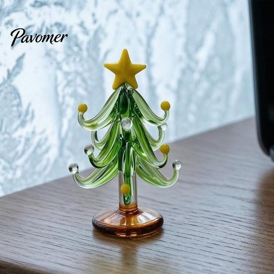 Decorative Colorful Glass Tree Christmas Figurine, Handmade Santa Deer Desk Decor, Unique Desktop Gift Miniature Holiday Tabletop Ornament for
