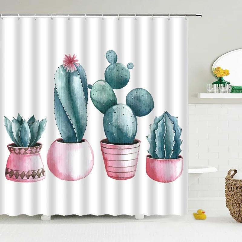 Cactus Shower Curtains Waterproof Polyester Fabric Shower Curtains Tropical Plants Bathroom Screen Curtain Home Decor 180X180Cm