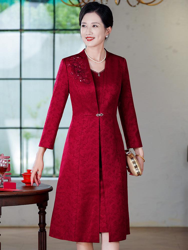 Elegant Two-Piece Mother of the Groom Dress for Autumn/Winter – Slim Fit, Plus Size Available