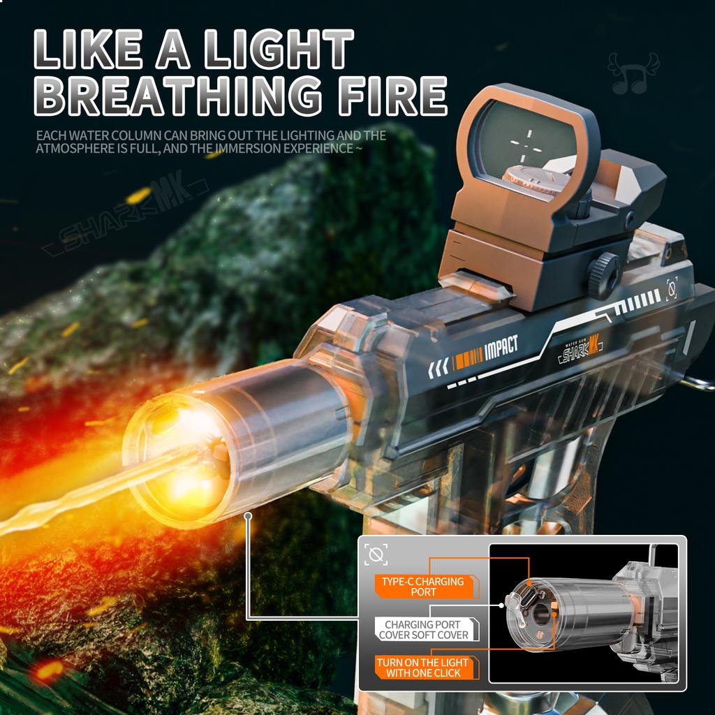 New UZI Simulated Flame Electric Water Gun for Kids High Pressure Automatic Watergun Children Summer Outdoor Beach Water Gun Toy