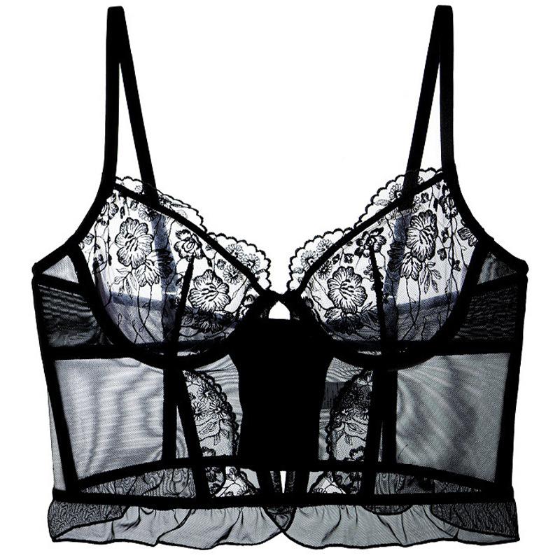 

Sexy lace underwear French ultra-thin fishbone corset bra large chest small large size underwear summer XL