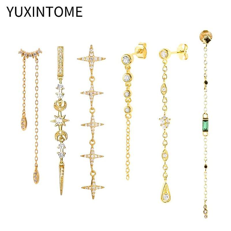 925 Silver Needle Long Chain Stud Earrings For Women Exquisite Zircon Geometric Tassel Pendant Earrings Luxury Jewelry