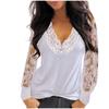 Fashion Womens Casual Sexy lace mesh stitching V-neck long sleeve top