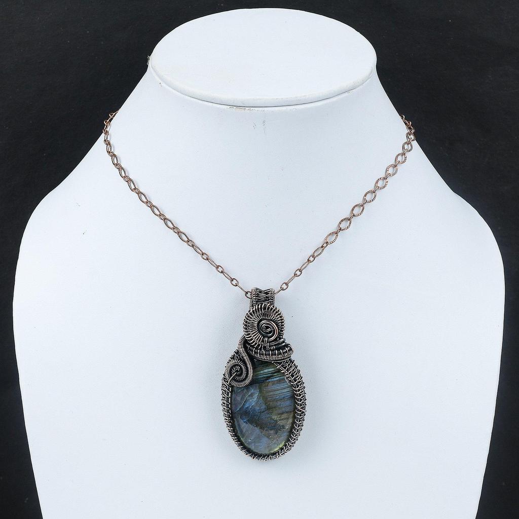 Labradorite Pendant Copper Wire Wrapped Pendant Handmade Jewelry Natural Gemstone Pendant Unique Copper Design Jewelry Labradorite Pendant