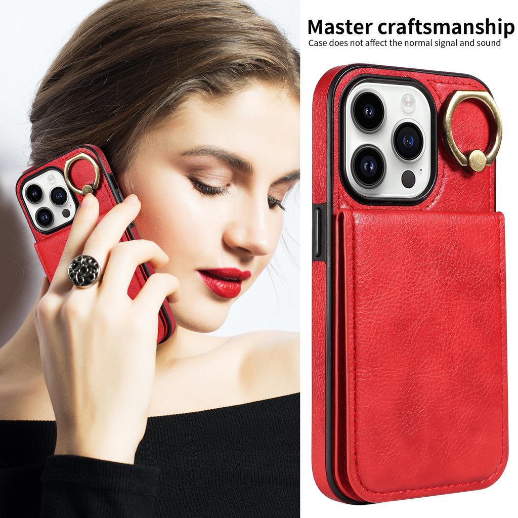 Applicable To iPhone15PRO Lychee Pattern Ring Buckle Up and Down Samsung S23U Card Bag Card Holder Mobile Phone Case