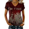 T-shirt décontracté à manches courtes et col en V pour femme avec imprimé Halloween