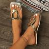 Women Slippers Open-toe Flip-flops Summer New Square Toe Metal Decorate Fashion Outdoor Beach Slippers Female Home Flat Sandals