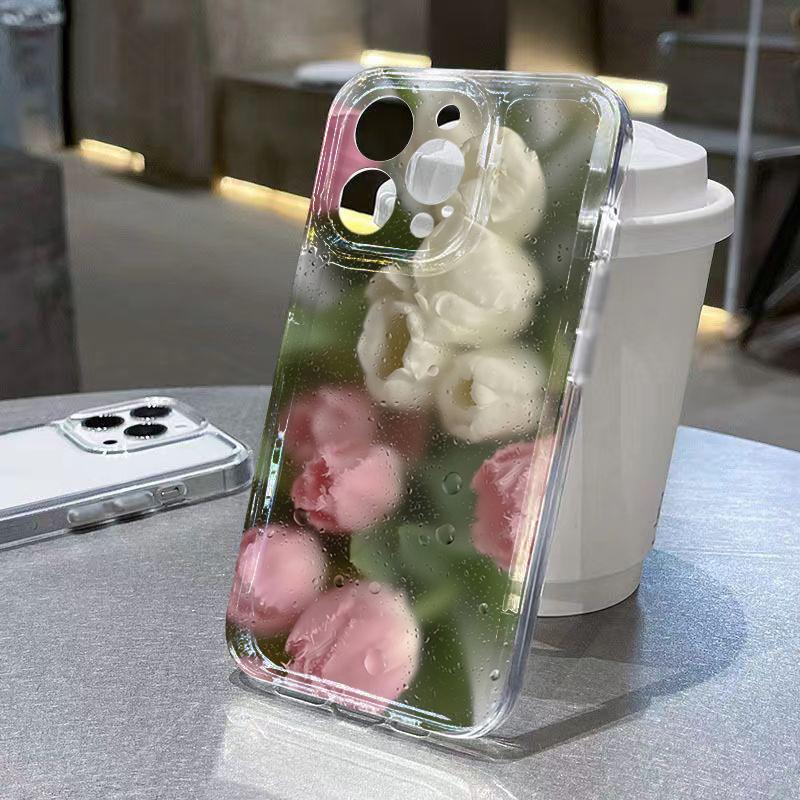 Vibrant Red Rose Floral Clear Phone Case for iPhone 17 16 15 14 13 12 11 16E Series Pro Max Plus Double Layer Protection