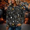 Women's Flannel Long Sleeve Top with Halloween Print Neck Pullover Shirt