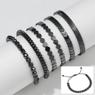 Women Vintage Bangle Jewelry Mens Beads Bracelet Adjustable Hematite Beaded Black Hematite Stone