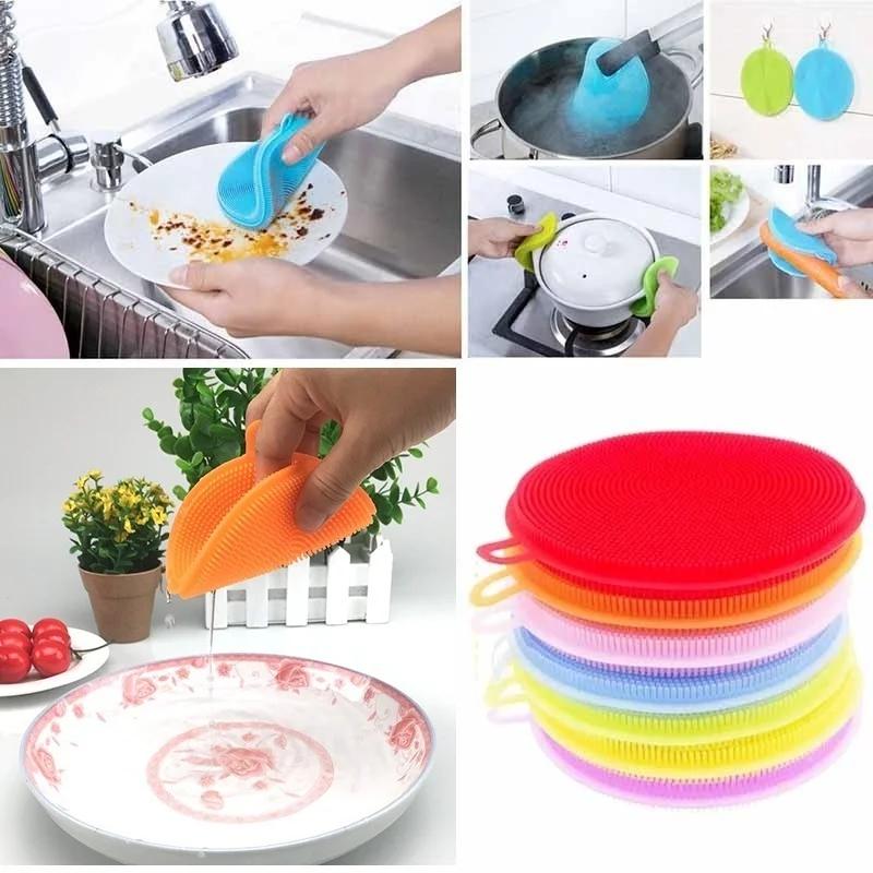 1 Pcs Dish Washing Scrubber Silicone Bowl Cleaning Brush Cloth Scouring Pad Pot Wash Kitchen Cleaner Dishwashing Sponge Tools
