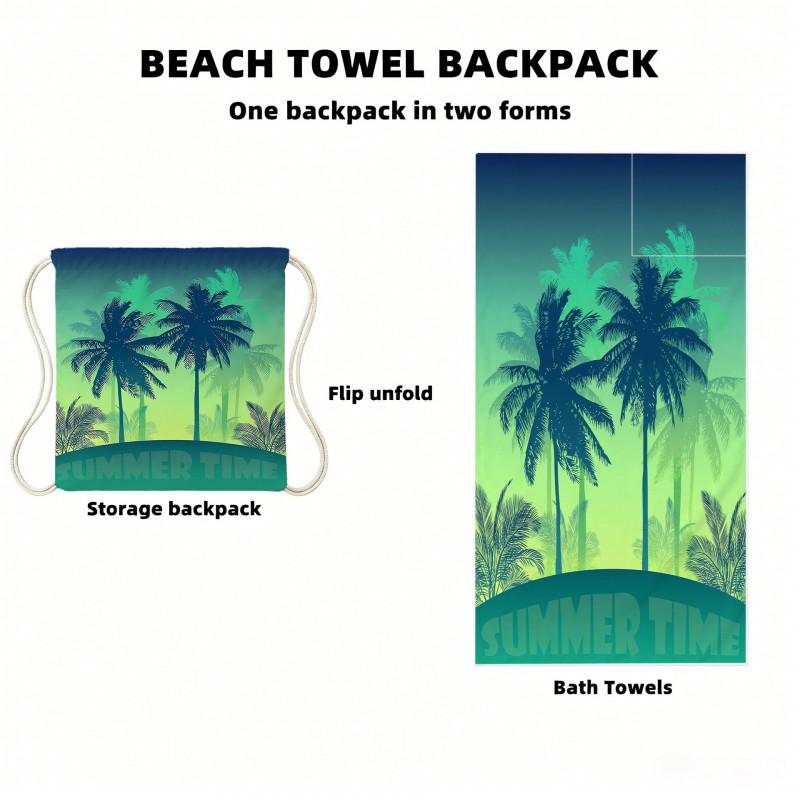 Quick-Dry Foldable Beach Towel With Carry Bag Double-Sided Plush Coconut Print Bath Travel Pool Vacation